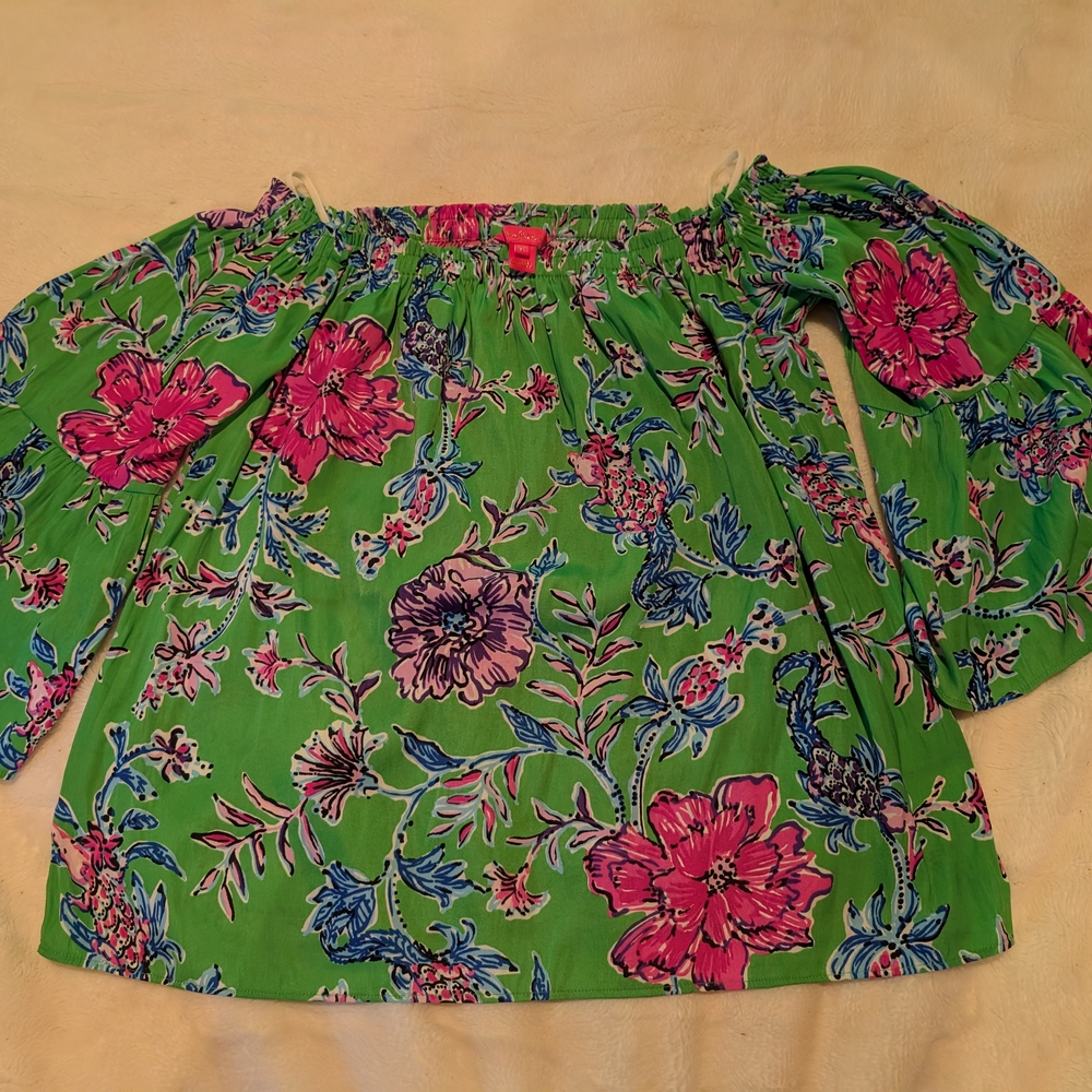 Lilly Pulitzer Pink and Purple Smocked Long Sleeve Blouse